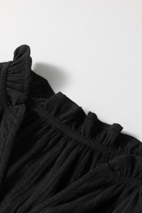 Women Sleeveless Tops | Black Ruffle Shoulder V Neck Sleeveless Top - Image 2