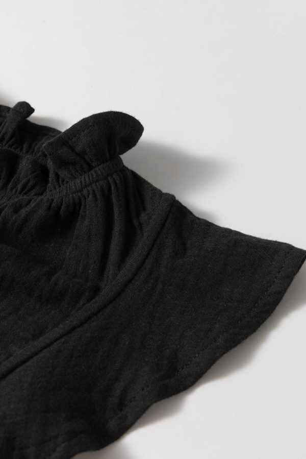 Women Sleeveless Tops | Black Ruffle Shoulder V Neck Sleeveless Top - Image 3