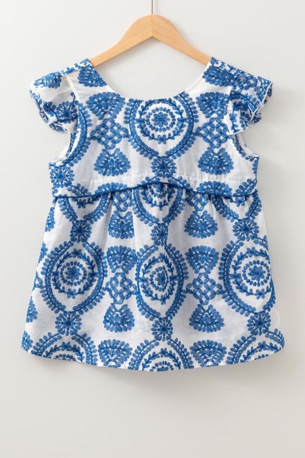 Women Sleeveless Tops | Blue Boho Floral Ruffle Sleeveless Blouse - Image 7