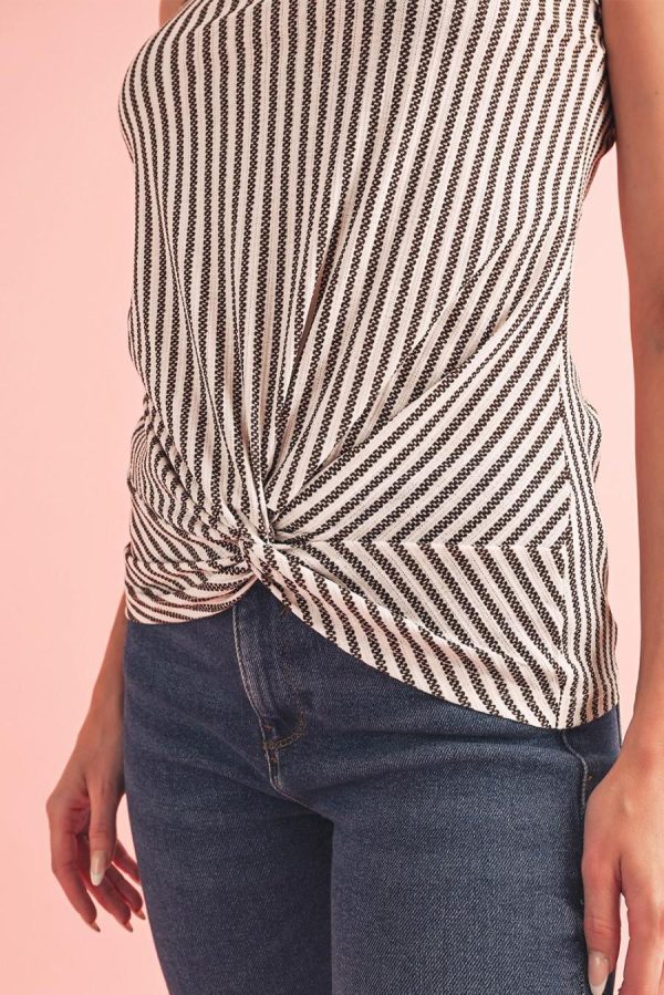 Women Sleeveless Tops | Gray Striped Cutout Twist Front Tank Top - Image 5