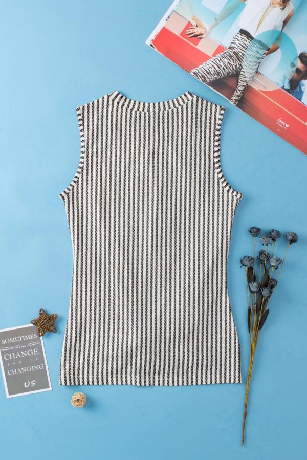Women Sleeveless Tops | Gray Striped Cutout Twist Front Tank Top - Image 7