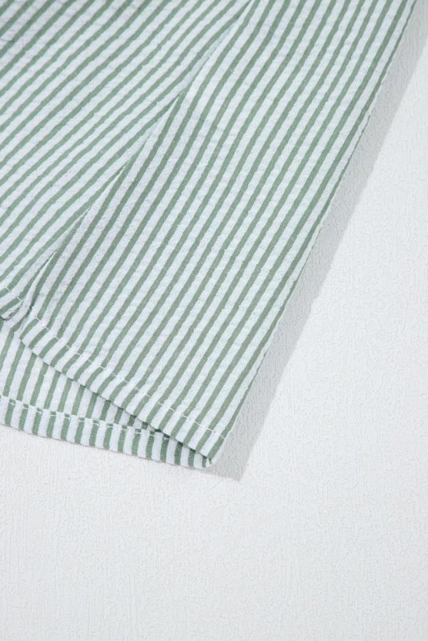 Women Sleeveless Tops | Green Stripe Lace Detail Crinkle Sleeveless Blouse - Image 4
