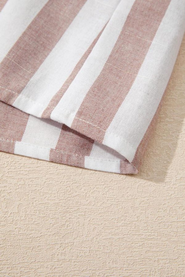Women Sleeveless Tops | Khaki Striped Casual Button Down Sleeveless Shirt - Image 4