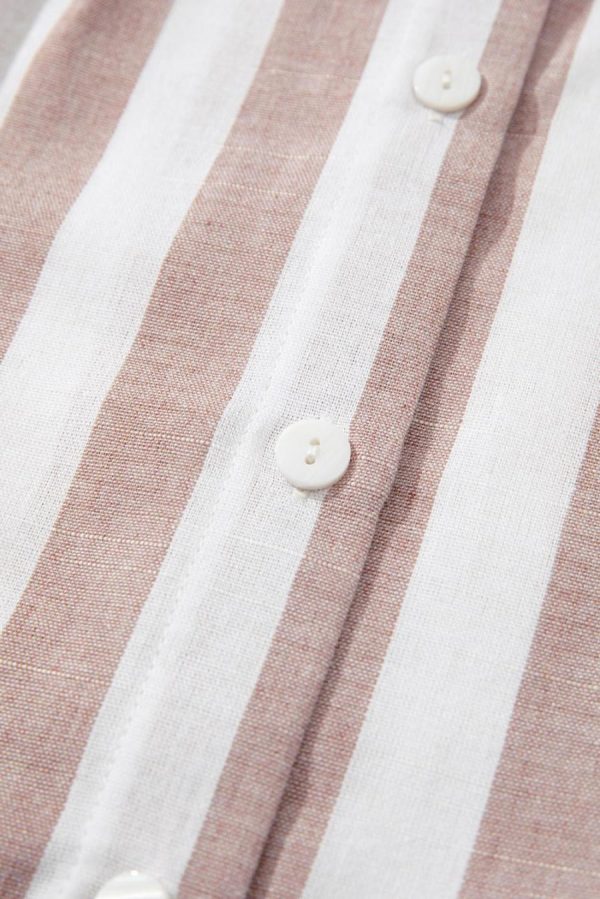 Women Sleeveless Tops | Khaki Striped Casual Button Down Sleeveless Shirt - Image 5