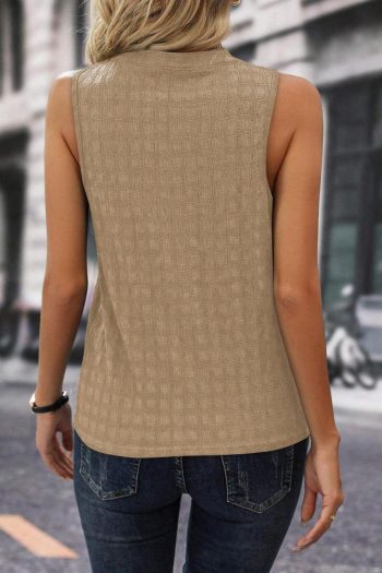 Women Sleeveless Tops | Light Beige Textured Split V Neck Sleeveless Shirt