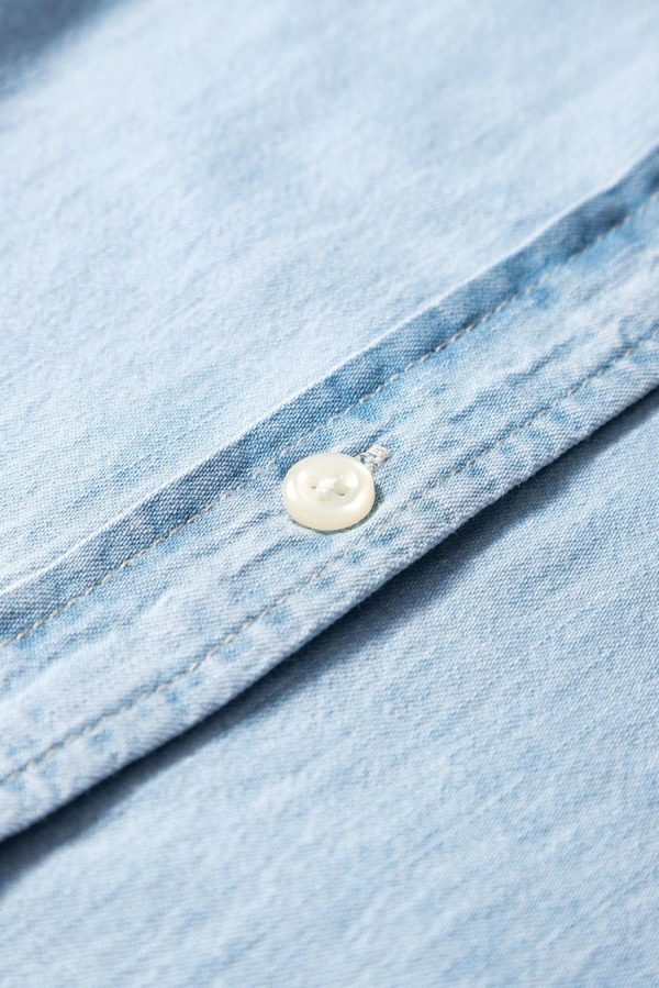 Women Sleeveless Tops | Light Blue Denim Collared Sleeveless Shirt - Image 5