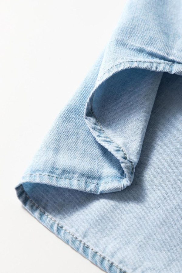 Women Sleeveless Tops | Light Blue Denim Collared Sleeveless Shirt - Image 7