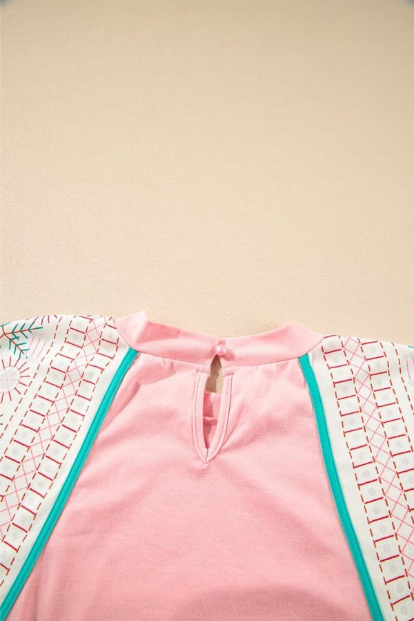 Women Sleeveless Tops | Light Pink Vintage Nashville Print Patchwork Sleeveless Top - Image 2