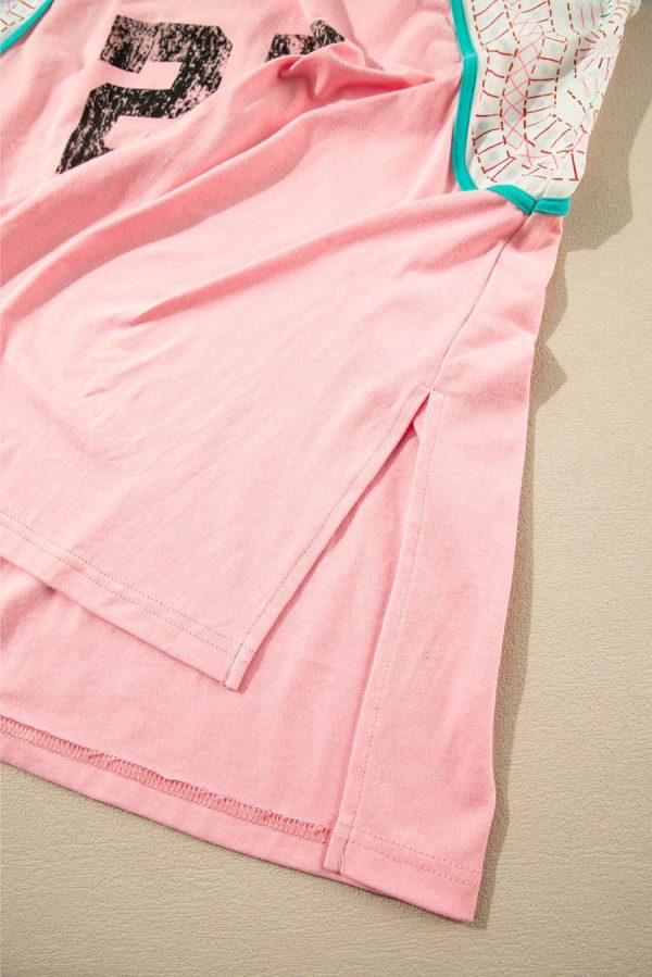 Women Sleeveless Tops | Light Pink Vintage Nashville Print Patchwork Sleeveless Top - Image 4