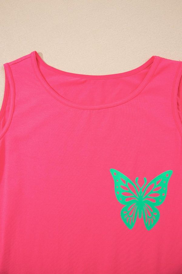 Women Sleeveless Tops | Sachet Pink Butterfly Graphic Summer Tank Top - Image 4