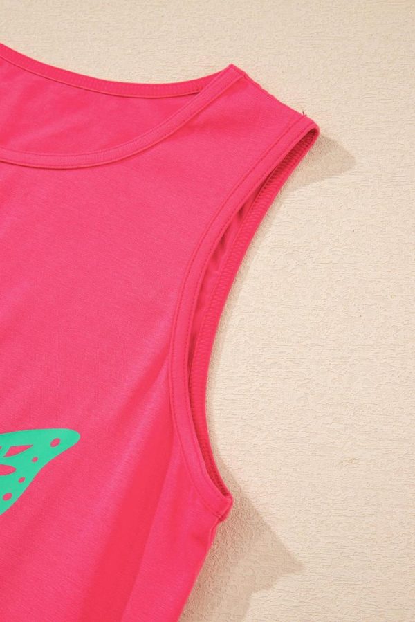 Women Sleeveless Tops | Sachet Pink Butterfly Graphic Summer Tank Top - Image 6