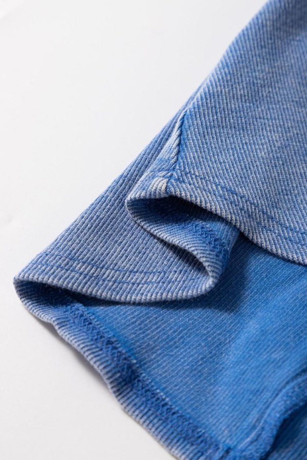 Women Sleeveless Tops | Sky Blue Mineral Wash Ribbed Notch Neck Tank Top - Image 7