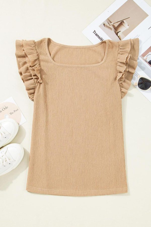 Women Sleeveless Tops | Smoke Gray Ruffle Textured Sleeveless Top - Image 2