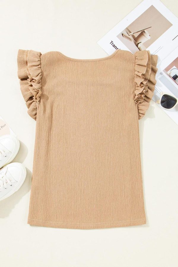 Women Sleeveless Tops | Smoke Gray Ruffle Textured Sleeveless Top - Image 3
