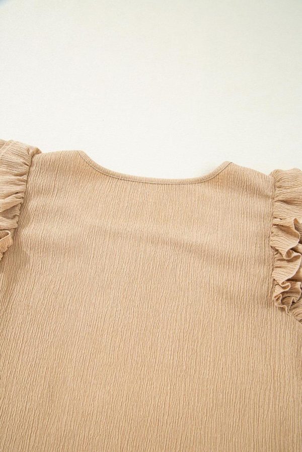 Women Sleeveless Tops | Smoke Gray Ruffle Textured Sleeveless Top - Image 4
