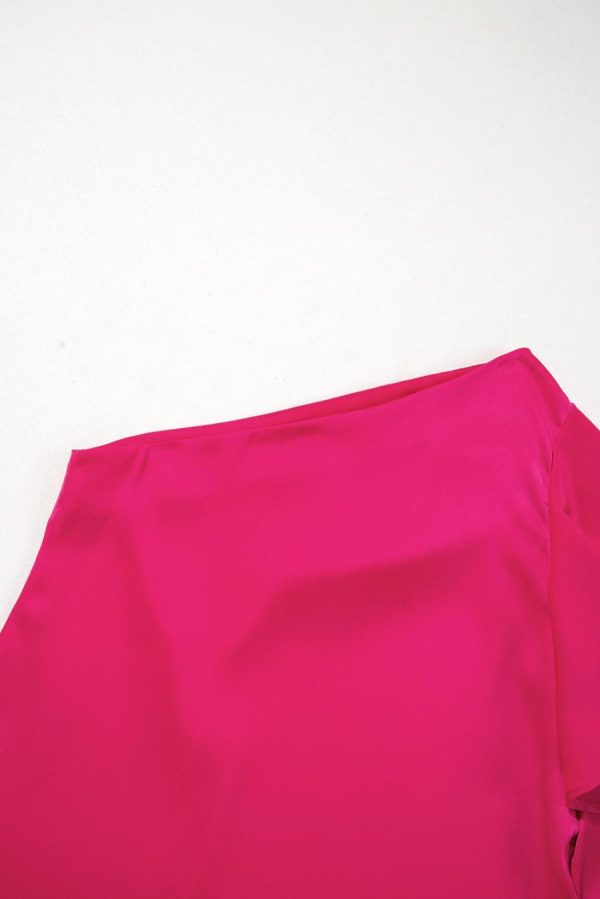 Women Sleeveless Tops | Strawberry Pink Asymmetric Shoulder Ruffle Sleeveless Blouse - Image 3