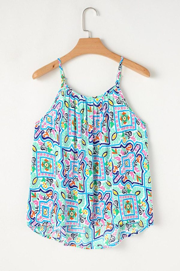 Women Sleeveless Tops | White Boho Floral Abstract Print Spaghetti Straps Cami Top - Image 5