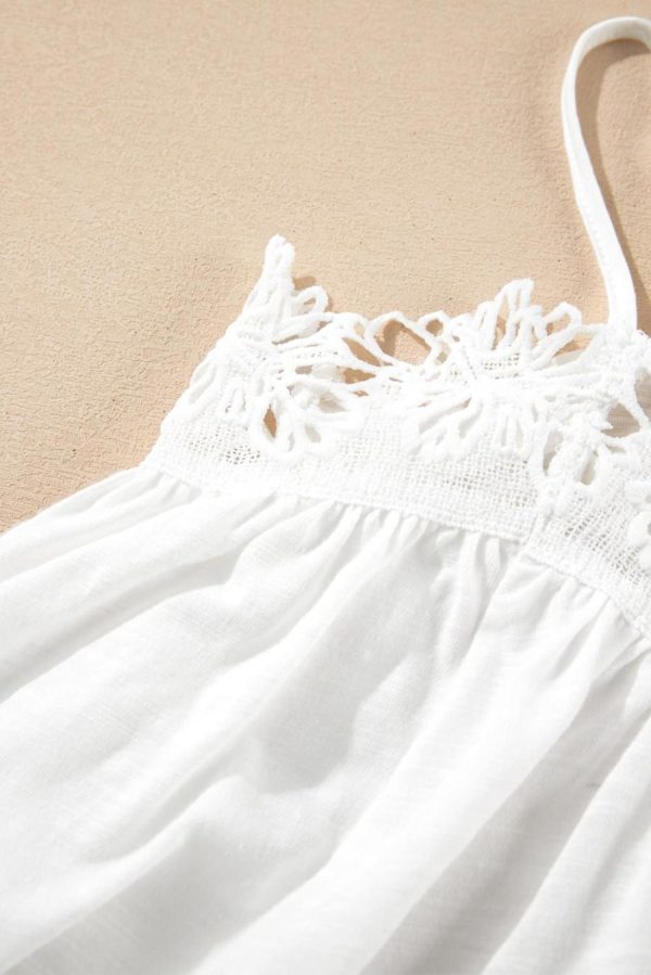 Women Sleeveless Tops | White Lace Splicing Spaghetti Straps Flared Cami Top - Image 7