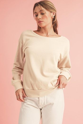 Women Sweatshirts & Hoodies | Apricot Bowknot Plain Round Neck Sweatshirt