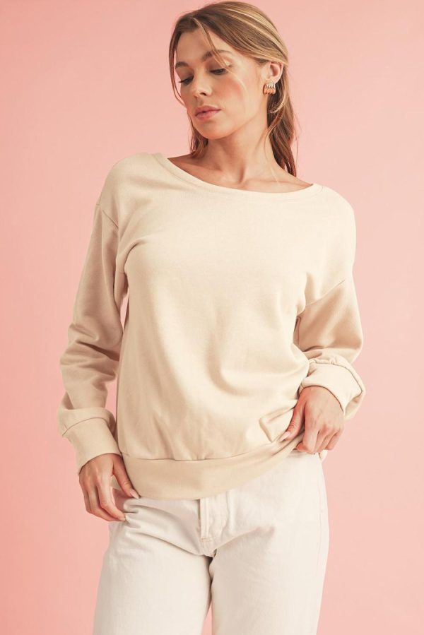 Women Sweatshirts & Hoodies | Apricot Bowknot Plain Round Neck Sweatshirt