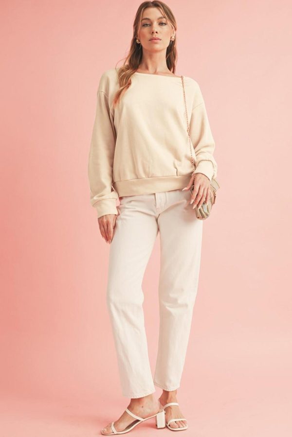 Women Sweatshirts & Hoodies | Apricot Bowknot Plain Round Neck Sweatshirt - Image 3
