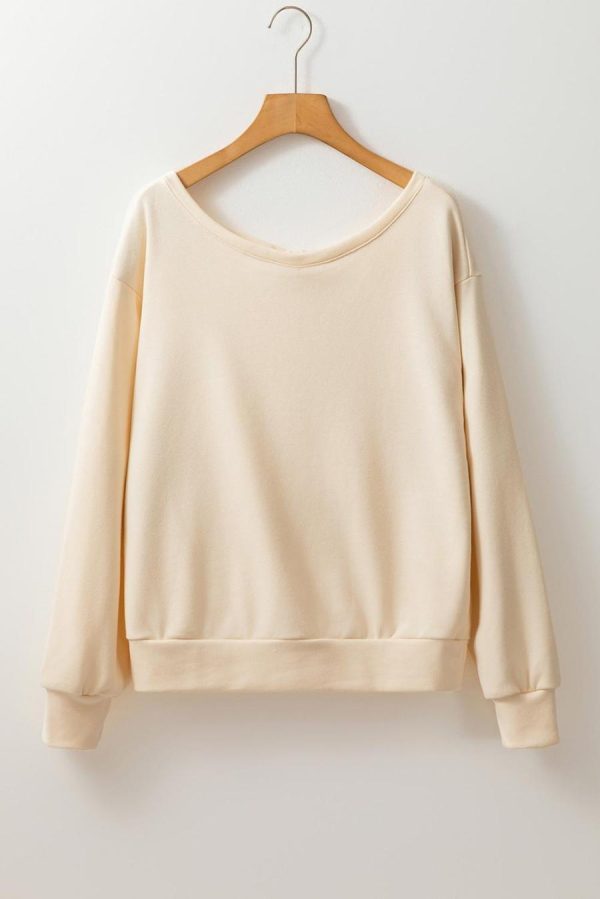 Women Sweatshirts & Hoodies | Apricot Bowknot Plain Round Neck Sweatshirt - Image 4