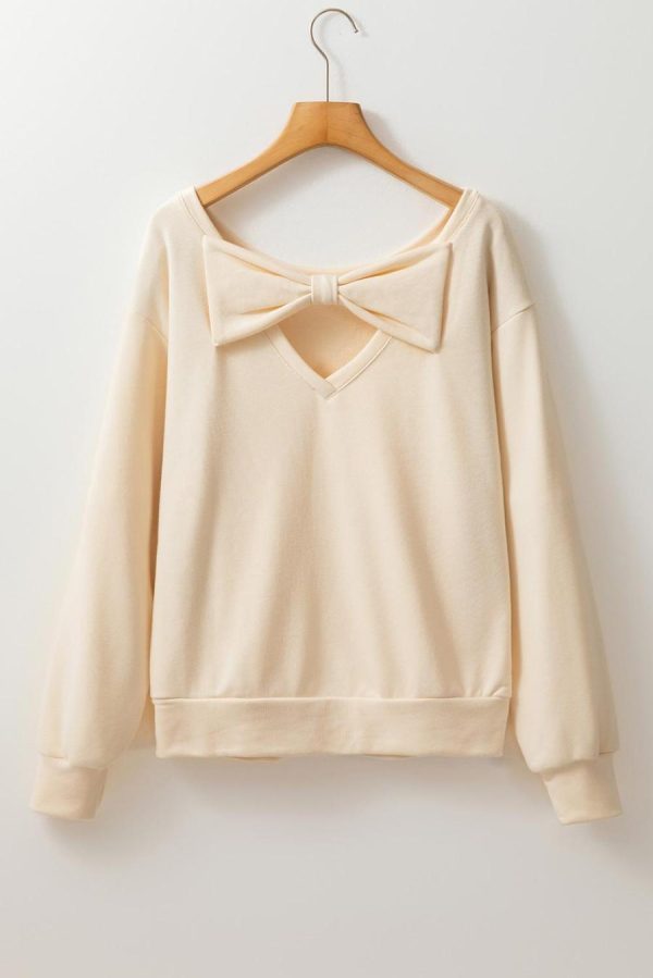 Women Sweatshirts & Hoodies | Apricot Bowknot Plain Round Neck Sweatshirt - Image 5