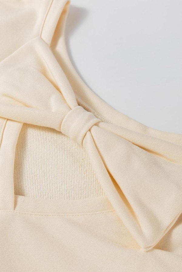 Women Sweatshirts & Hoodies | Apricot Bowknot Plain Round Neck Sweatshirt - Image 6