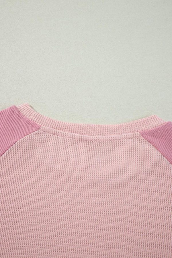 Women Sweatshirts & Hoodies | Apricot Pink Waffle Patchwork Oversized Sweatshirt - Image 7