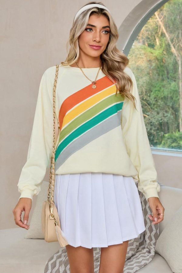 Women Sweatshirts & Hoodies | Apricot Rainbow Colorblock Pullover Sweatshirt