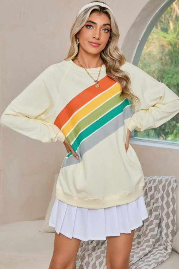 Women Sweatshirts & Hoodies | Apricot Rainbow Colorblock Pullover Sweatshirt - Image 2