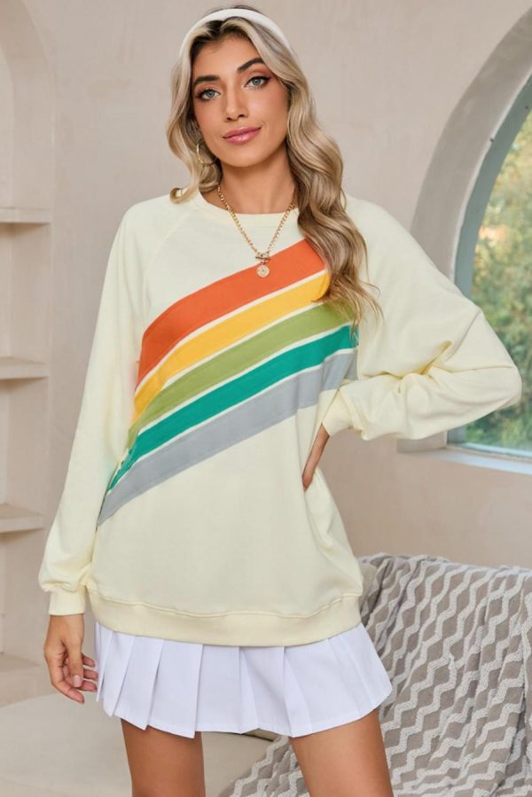Women Sweatshirts & Hoodies | Apricot Rainbow Colorblock Pullover Sweatshirt - Image 3