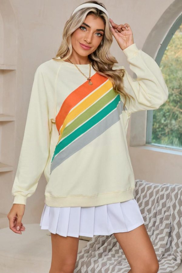 Women Sweatshirts & Hoodies | Apricot Rainbow Colorblock Pullover Sweatshirt - Image 4
