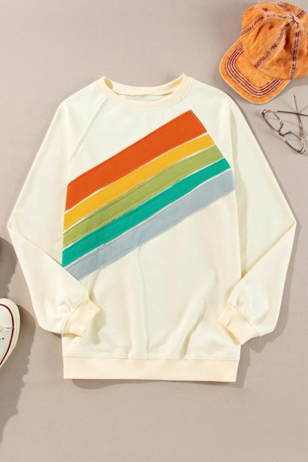 Women Sweatshirts & Hoodies | Apricot Rainbow Colorblock Pullover Sweatshirt - Image 6