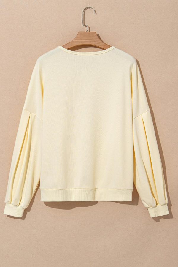 Women Sweatshirts & Hoodies | Beige Cute Tinsel Flower Puff Sleeve Sweatshirt - Image 6