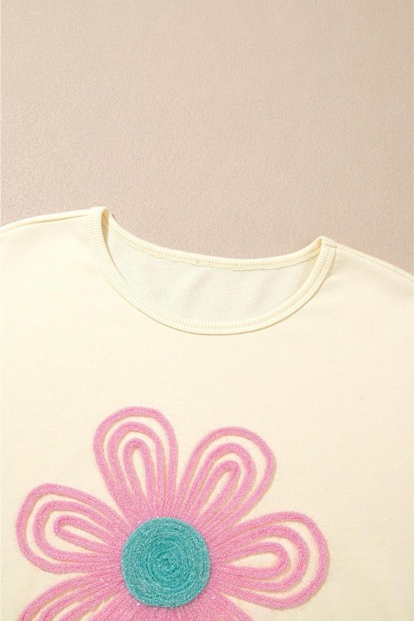 Women Sweatshirts & Hoodies | Beige Cute Tinsel Flower Puff Sleeve Sweatshirt - Image 7