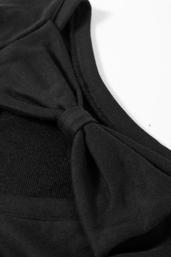 Women Sweatshirts & Hoodies | Black Bowknot Plain Round Neck Sweatshirt - Image 5