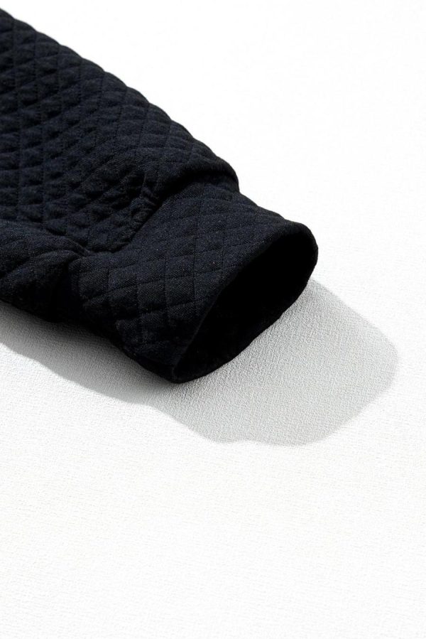 Women Sweatshirts & Hoodies | Black Solid Color Half Zipper Quilted Pullover Sweatshirt - Image 7