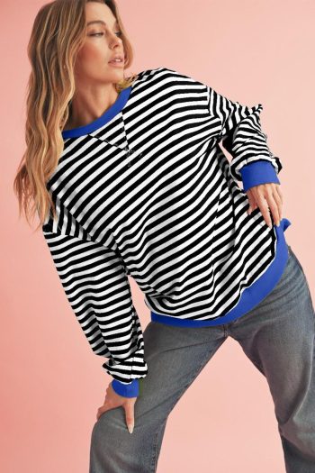 Women Sweatshirts & Hoodies | Black Stripe Contrast Edge Cross Seam Oversized Sweatshirt