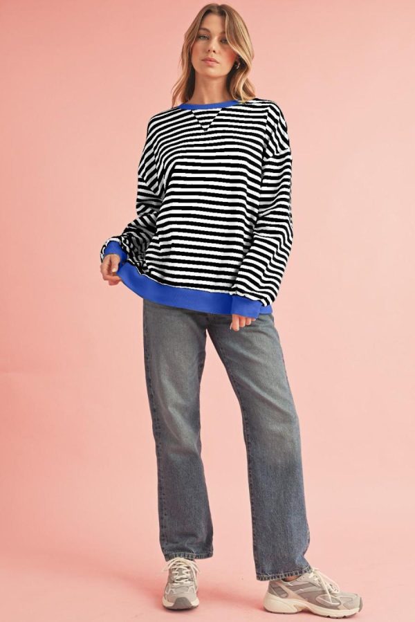 Women Sweatshirts & Hoodies | Black Stripe Contrast Edge Cross Seam Oversized Sweatshirt - Image 2