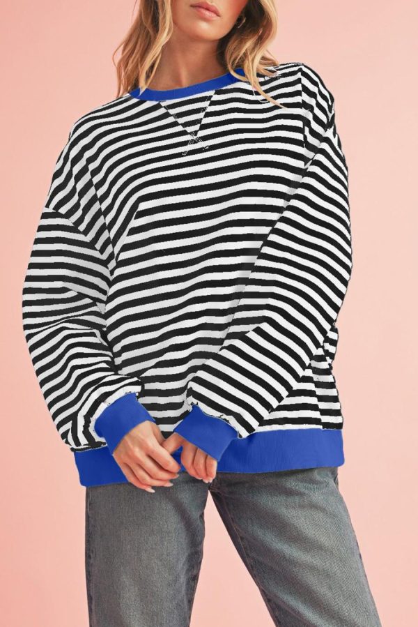 Women Sweatshirts & Hoodies | Black Stripe Contrast Edge Cross Seam Oversized Sweatshirt - Image 3