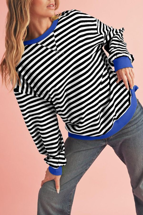 Women Sweatshirts & Hoodies | Black Stripe Contrast Edge Cross Seam Oversized Sweatshirt - Image 4
