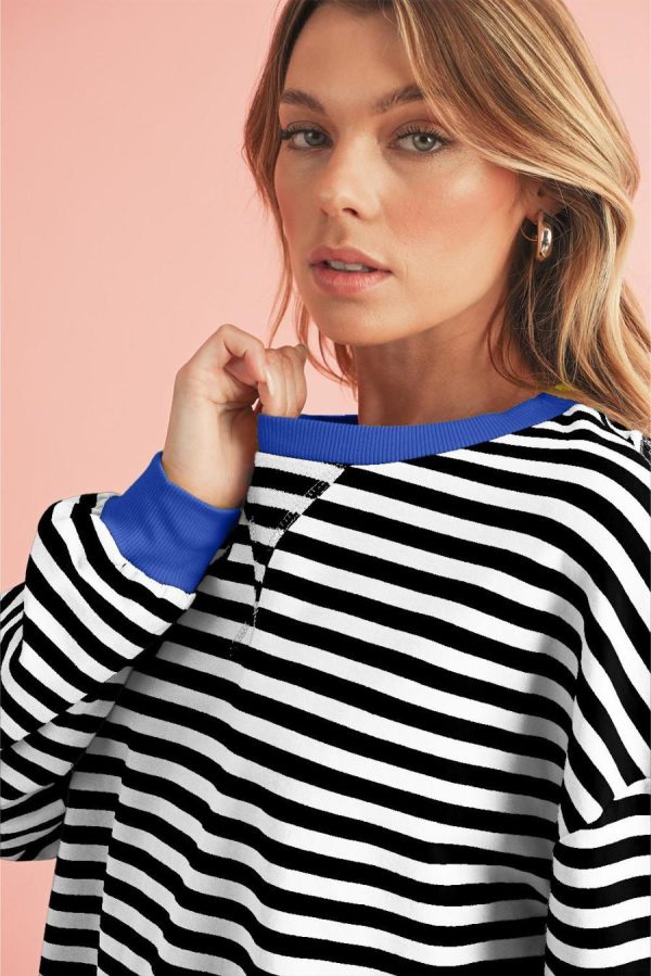 Women Sweatshirts & Hoodies | Black Stripe Contrast Edge Cross Seam Oversized Sweatshirt - Image 5