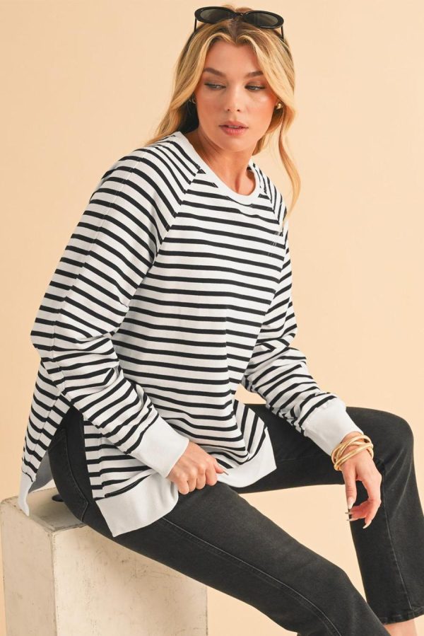 Women Sweatshirts & Hoodies | Black Stripe Raglan Sleeve Loose Split Sweatshirt - Image 3