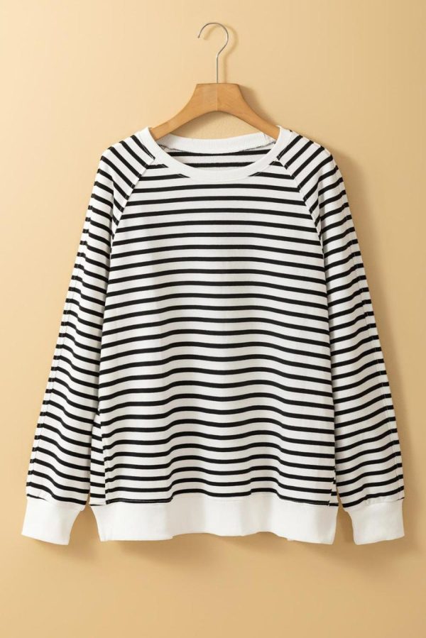 Women Sweatshirts & Hoodies | Black Stripe Raglan Sleeve Loose Split Sweatshirt - Image 5