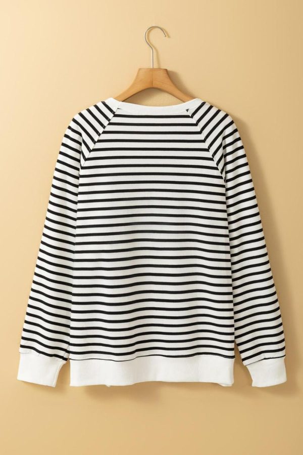 Women Sweatshirts & Hoodies | Black Stripe Raglan Sleeve Loose Split Sweatshirt - Image 6