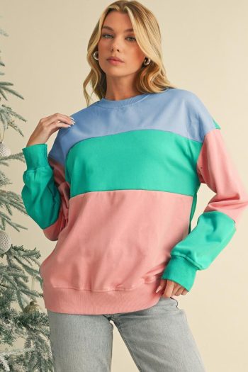 Women Sweatshirts & Hoodies | Blossom Colorblock Drop Shoulder Sweatshirt