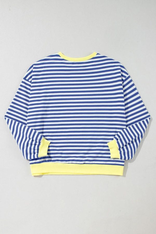 Women Sweatshirts & Hoodies | Blue Stripe Contrast Edge Cross Seam Oversized Pullover - Image 7