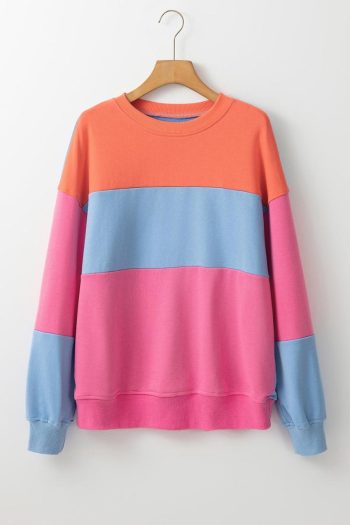 Women Sweatshirts & Hoodies | Bright Pink Colorblock Drop Shoulder Sweatshirt