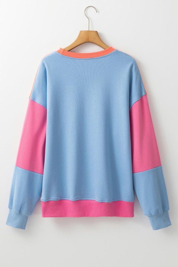 Women Sweatshirts & Hoodies | Bright Pink Colorblock Drop Shoulder Sweatshirt - Image 2